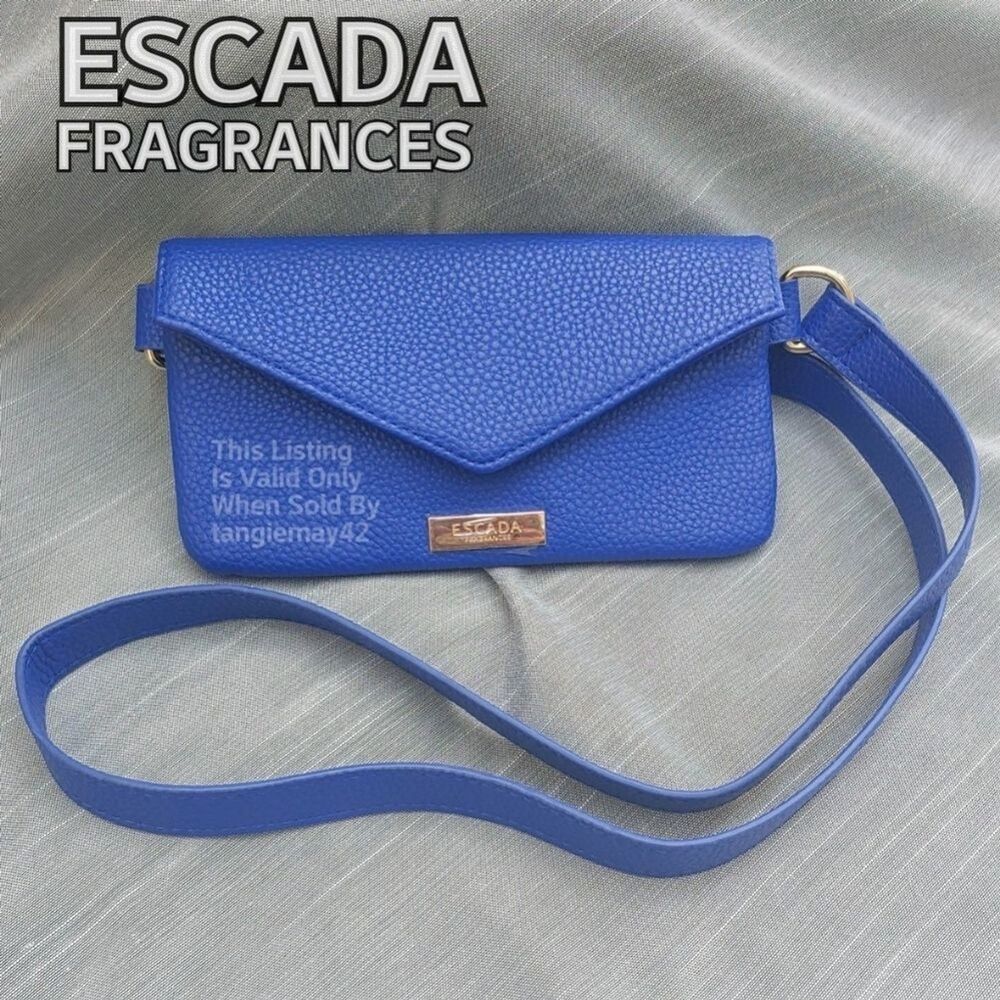 Escada Fragrances Bag Blue Indigo Pebbled Faux Leather Mini Shoulder Purse NWOT